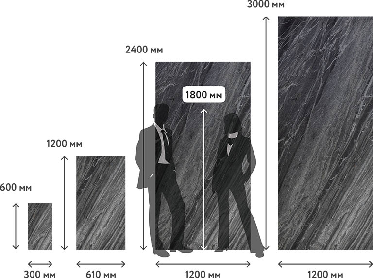 Размеры каменного шпона